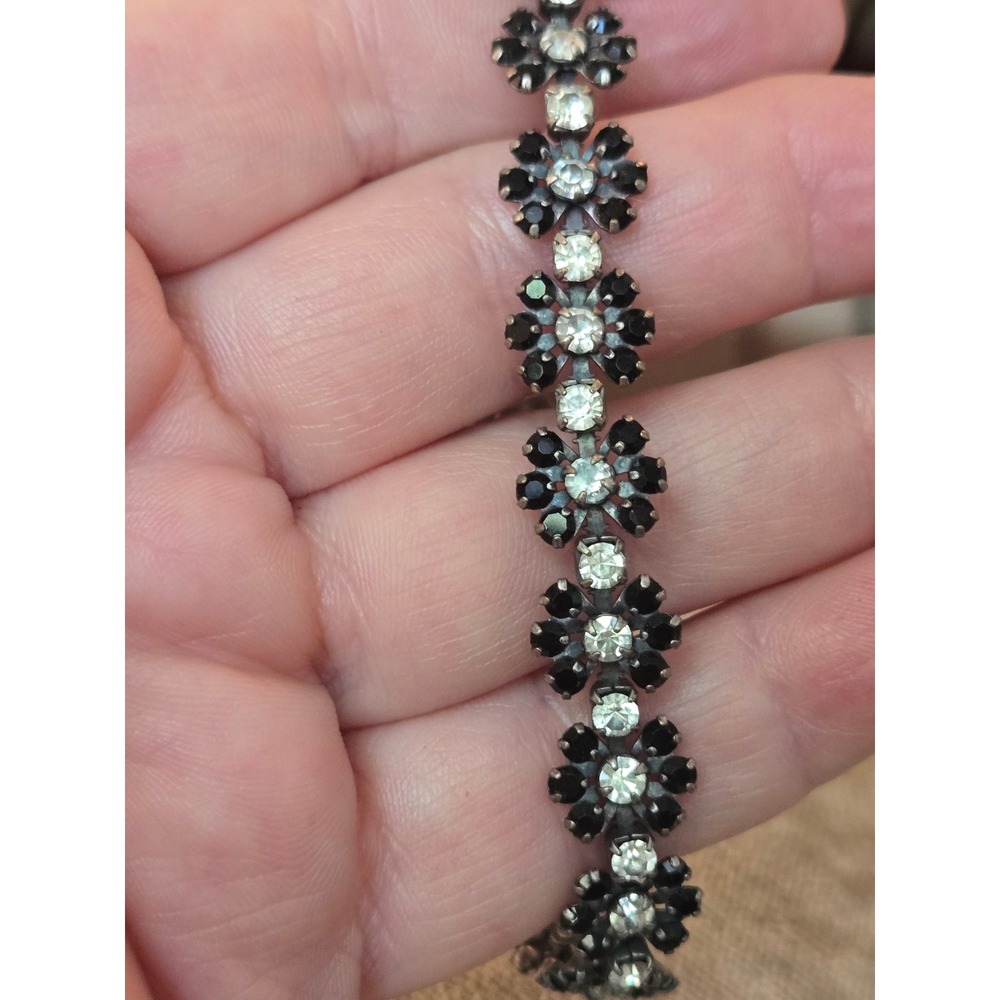Liz Palacios SD Crystal Flower Bloom Black Swarovski Tennis Bracelet Vintage 7in